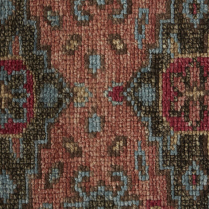 8' x 10' Red Orange Wool Floral Hand Knotted Distressed Area Rug With Fringe