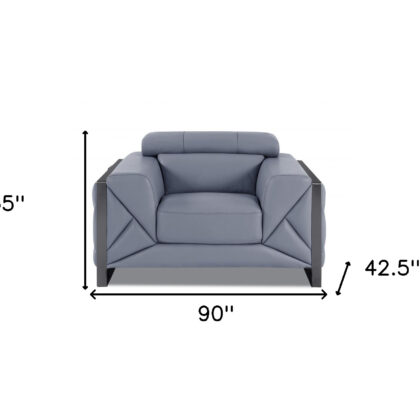 Three Piece Indoor Light Blue Italian Leather Six Person Seating Set