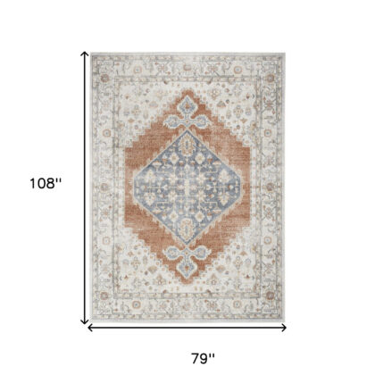7' X 9' Gray Oriental Power Loom Distressed Washable Area Rug