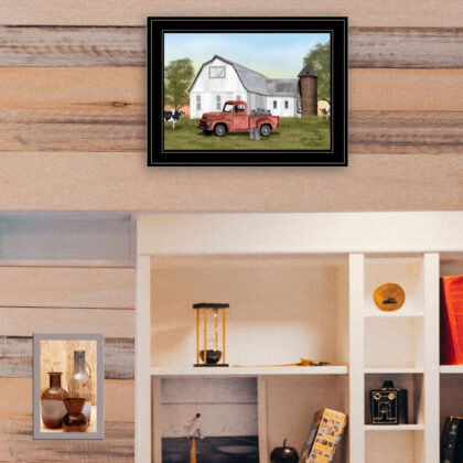 Red Milk Truck on the Farm Black Framed Print Wall Art