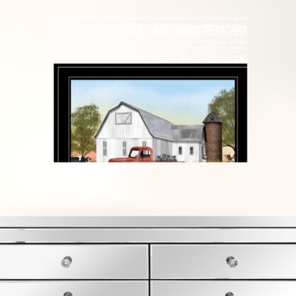 Red Milk Truck on the Farm Black Framed Print Wall Art