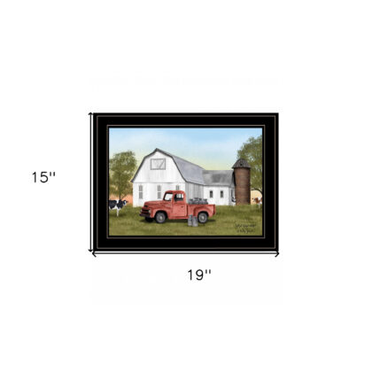Red Milk Truck on the Farm Black Framed Print Wall Art