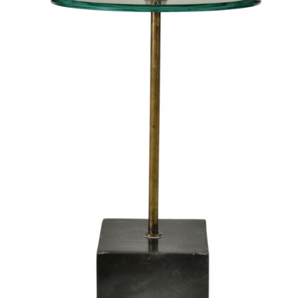 22" Black And Clear Glass And Marble Round End Table