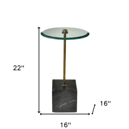 22" Black And Clear Glass And Marble Round End Table