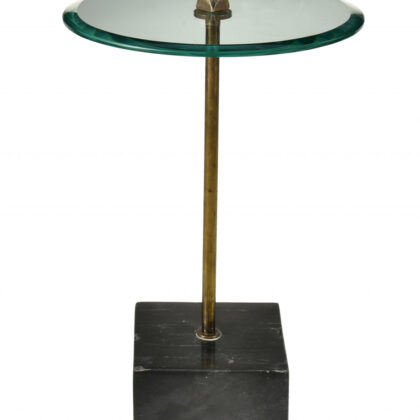 22" Black And Clear Glass And Marble Round End Table