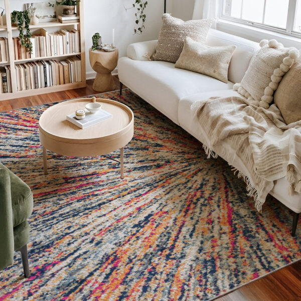 8’ X 11’ Cream Celestial Burst Abstract Area Rug
