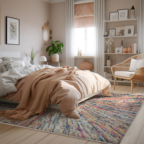 8’ X 11’ Cream Celestial Burst Abstract Area Rug