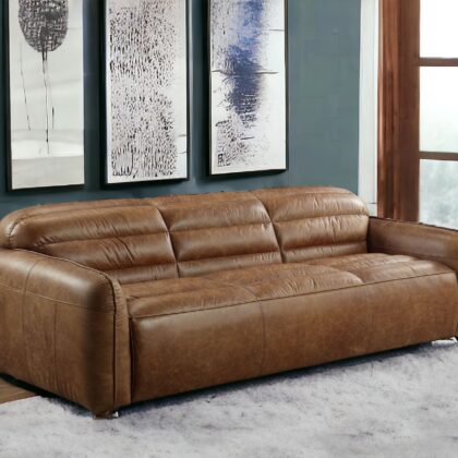 95" Cocoa Top Grain Leather And Black Sofa
