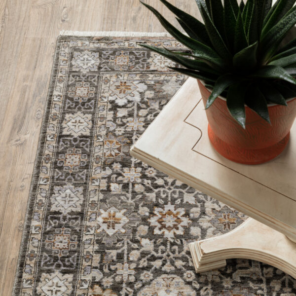 2' X 8' Grey And Ivory Oriental Power Loom Stain Resistant Runner Rug With Fringe