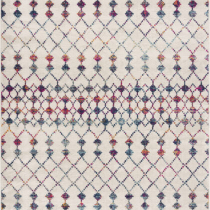 7’ X 10’ White Modern Geometric Grid Area Rug