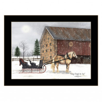 Dashing Though The Snow Black Framed Print Wall Art