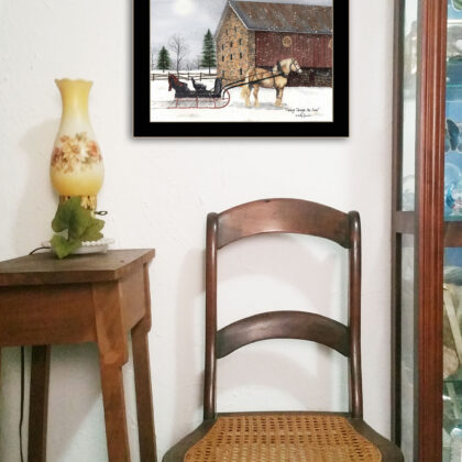 Dashing Though The Snow Black Framed Print Wall Art