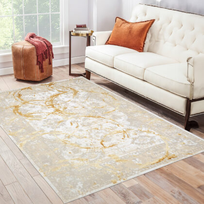 3' X 5' Gold Abstract Area Rug