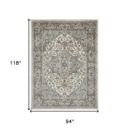 8' x 10' Ivory Floral Power Loom Area Rug