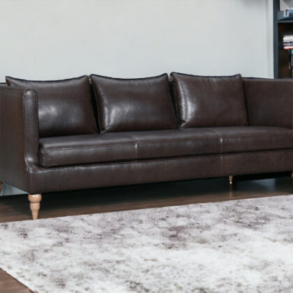 85" Dark Brown And Brown Leather Sofa