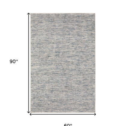 5' X 8' Blue Wool Hand Loomed Handmade Area Rug