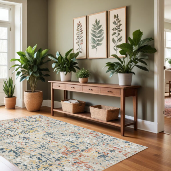 4' x 6' Ivory Blue and Gray Abstract Power Loom Area Rug