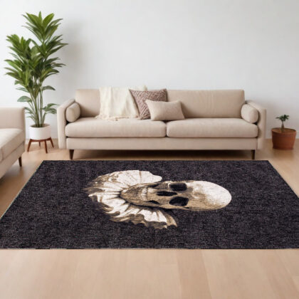 6' X 8' Black and White Abstract Non Skid Area Rug