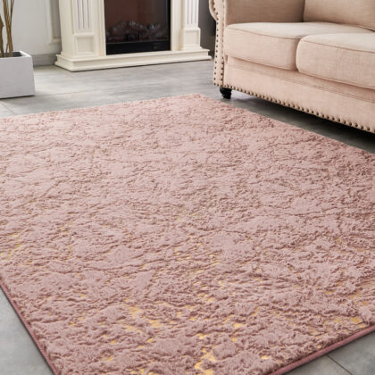 6' x 9' Pink and Gold Faux Fur Abstract Shag Non Skid Area Rug