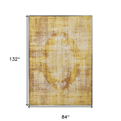 8' x 11' Yellow and Brown Oriental Non Skid Area Rug