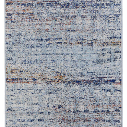 10' Ivory Blue and Orange Abstract Power Loom Runner Rug