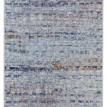 10' Ivory Blue and Orange Abstract Power Loom Runner Rug