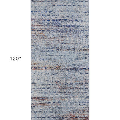 10' Ivory Blue and Orange Abstract Power Loom Runner Rug