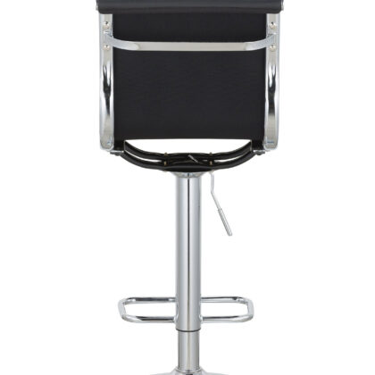 Set of Two Black and Silver Faux Leather and Metal Low Back Adjustable Height Bar Chairs