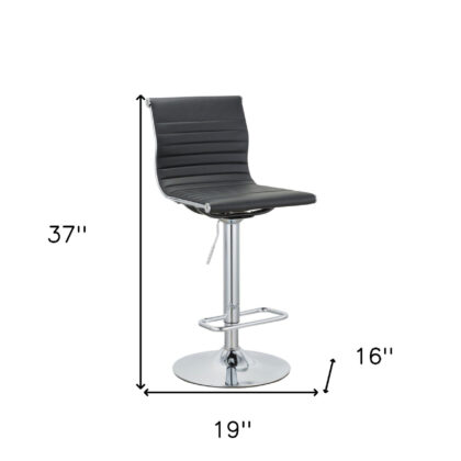 Set of Two Black and Silver Faux Leather and Metal Low Back Adjustable Height Bar Chairs