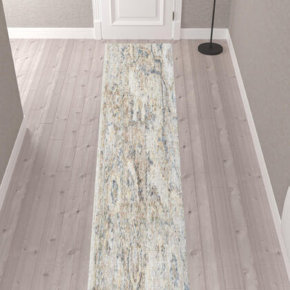 12' Silver Oriental Power Loom Washable Runner Rug
