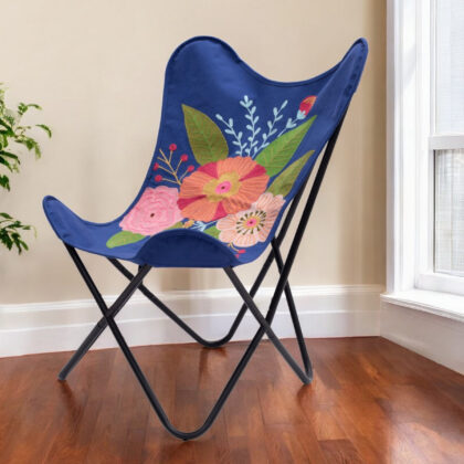 26" Blue And Black Tropical Butterfly Chair
