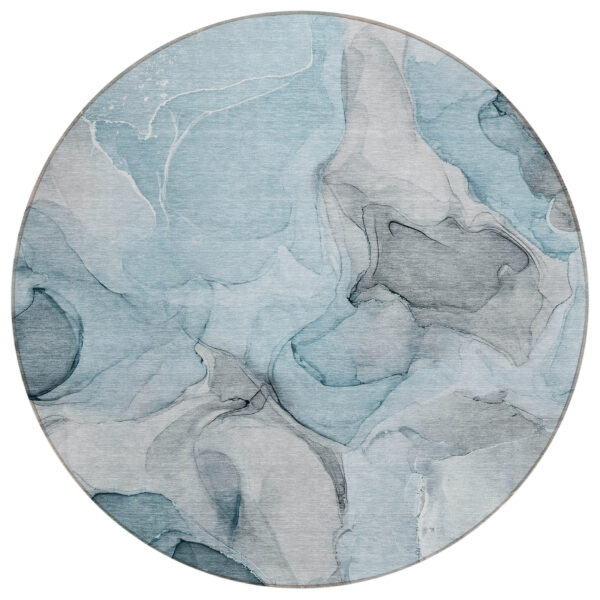 8' Round Teal Round Abstract Washable Non Skid Indoor Outdoor Area Rug