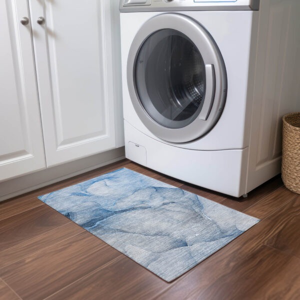 2' X 3' Blue Abstract Washable Non Skid Indoor Outdoor Area Rug