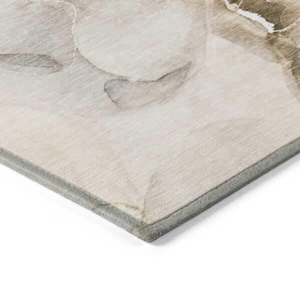 2' X 8' Beige and Brown Abstract Washable Indoor Outdoor Runner Rug