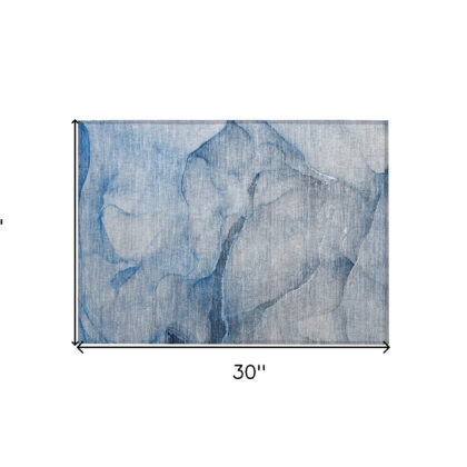 2' X 3' Blue Abstract Washable Non Skid Indoor Outdoor Area Rug