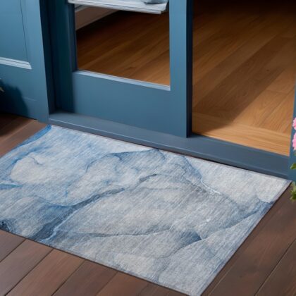 2' X 3' Blue Abstract Washable Non Skid Indoor Outdoor Area Rug
