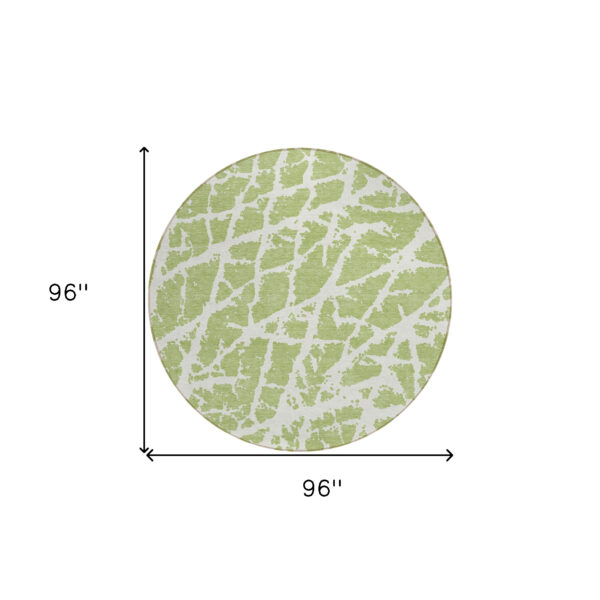 8' Round Green and White Round Abstract Washable Non Skid Indoor Outdoor Area Rug