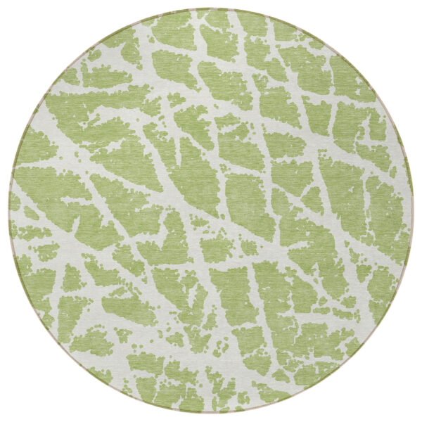 8' Round Green and White Round Abstract Washable Non Skid Indoor Outdoor Area Rug