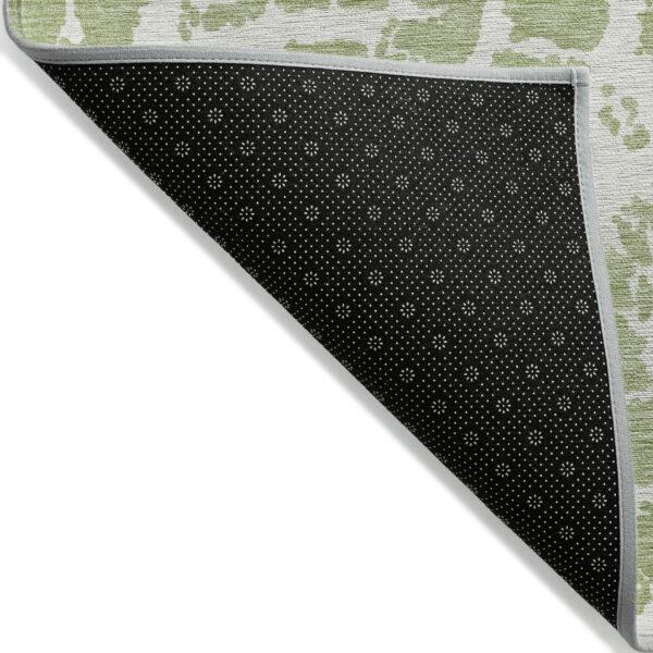 8' Round Green and White Round Abstract Washable Non Skid Indoor Outdoor Area Rug