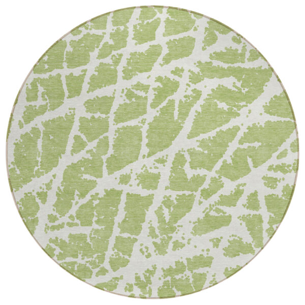 8' Round Green and White Round Abstract Washable Non Skid Indoor Outdoor Area Rug