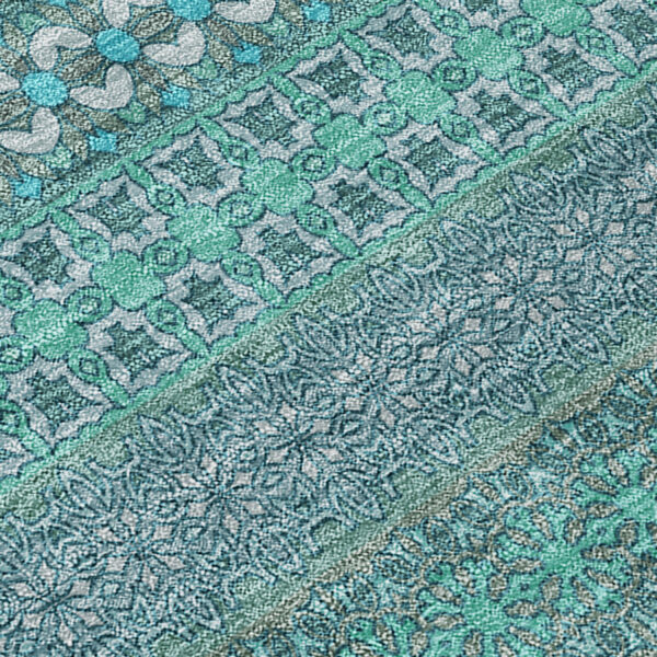 8' Round Turquoise Round Striped Washable Non Skid Indoor Outdoor Area Rug