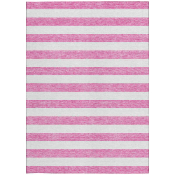 3' X 5' Pink and White Striped Washable Non Skid Indoor Outdoor Area Rug