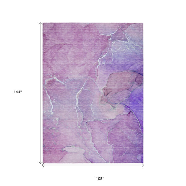 9' X 12' Purple Abstract Washable Non Skid Indoor Outdoor Area Rug