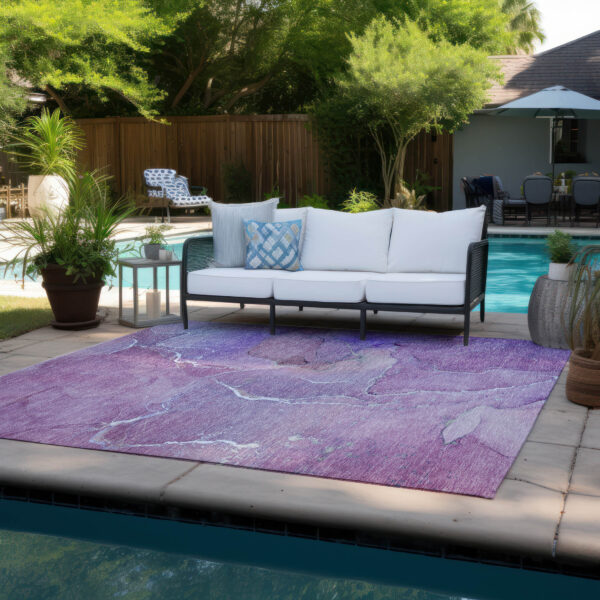 9' X 12' Purple Abstract Washable Non Skid Indoor Outdoor Area Rug
