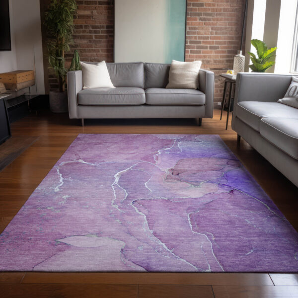 9' X 12' Purple Abstract Washable Non Skid Indoor Outdoor Area Rug
