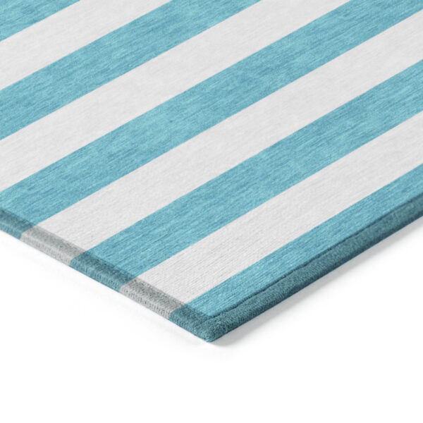 2' X 3' Teal Striped Washable Non Skid Indoor Outdoor Area Rug