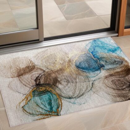 2' X 3' Beige Abstract Washable Non Skid Indoor Outdoor Area Rug
