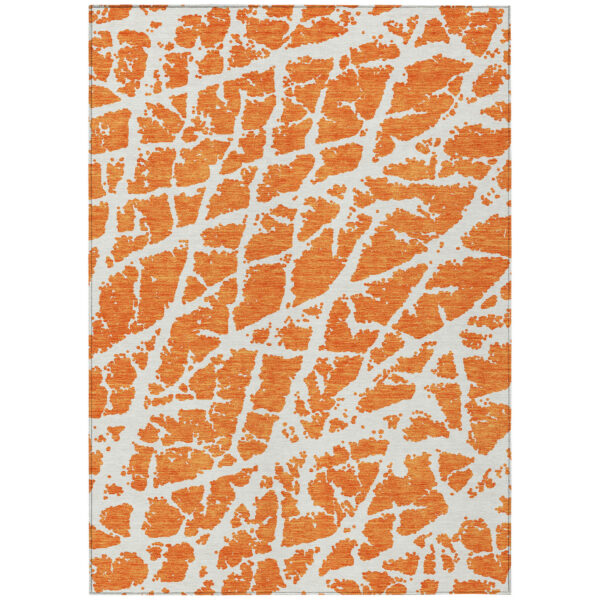 10' X 14' Orange and White Abstract Washable Non Skid Indoor Outdoor Area Rug
