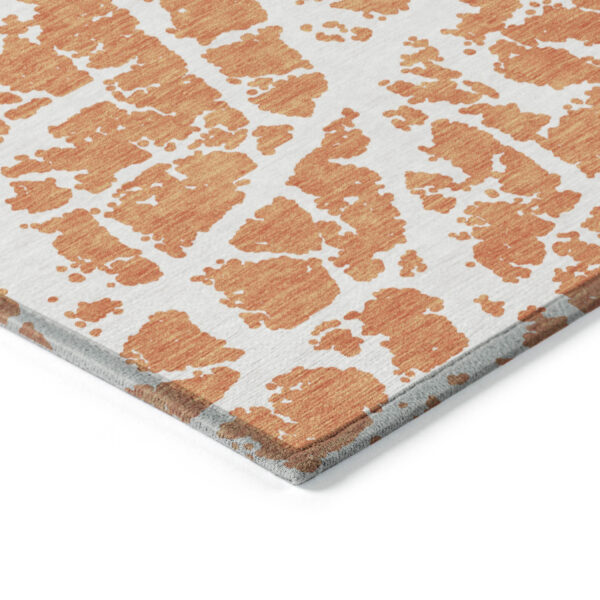 10' X 14' Orange and White Abstract Washable Non Skid Indoor Outdoor Area Rug