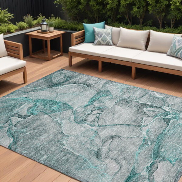 9' X 12' Gray and Ivory Abstract Washable Non Skid Indoor Outdoor Area Rug